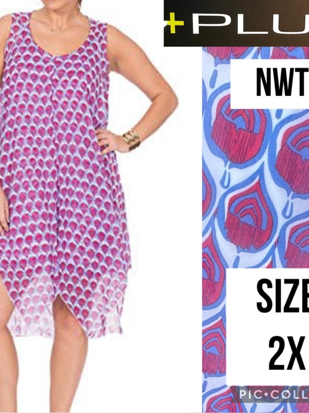 NWT Moda Womens Dress Sleeveless Modern Teardrop Print Ruffle Lined Plus Size 2X